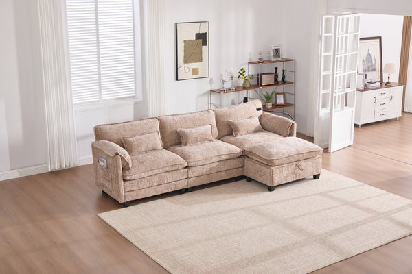 English Elm United We Win 112" Oversized Modular Chenille Sectional Sofa With Storage Ottoman & Usb Charging Ports W1568S00183-GIGA