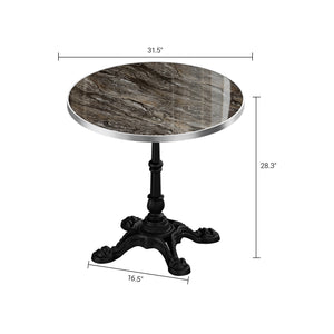 English Elm Marble-look Sintered Stone Square Bistro Table with Sturdy Cast Iron Pedestal Base W3316S00039