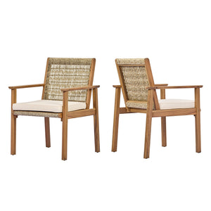 English Elm Outdoor Acacia Wood Wicker Rattan Armchairs with Cushions for Patio Poolside Beige,Light Teak N768P374497L
