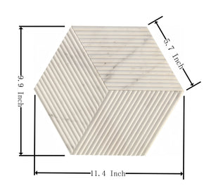 English Elm Hexagon Snow Mountain White Marble Tiles - Textured, 3D Fluted Design For Elegant Bathroom Walls W1696P262342