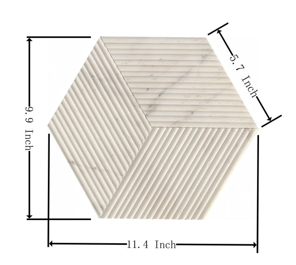 English Elm Hexagon Snow Mountain White Marble Tiles - Textured, 3D Fluted Design For Elegant Bathroom Walls W1696P262342