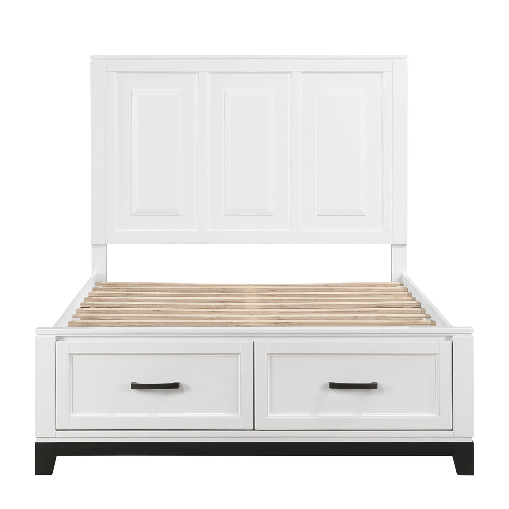 English Elm White Garretson Queen Platform Bed with Built-In Storage Drawers Rustic-Transitional Wood Frame White 63 L x 35.75 W x 4.25 H B011S01492
