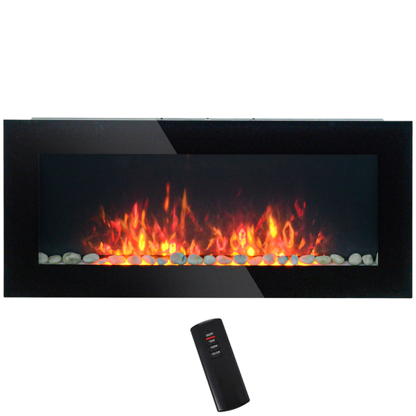 English Elm Homcom 41.3" Electric Wall-Mounted Fireplace With Realistic Flames & 7 Color Lighting, Black Finish W2225P249845