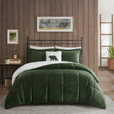 Woolrich Alton Lodge/Cabin Plush to Sherpa Down Alternative Comforter Set WR10-3887 Green/Ivory