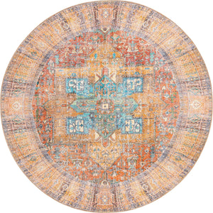Unique Loom Timeless Peter Machine Made Abstract Rug Rust Red, Blue/Green/Gold/Olive/Orange/Yellow/Light Blue/Light Green/Light Brown/Ivory 7' 7" x 7' 9"