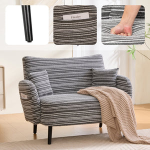 English Elm Modern tufted two-seater sofa with boucle upholstery, tapered legs, storage pockets, cozy compact design Dark Gray W395P376590