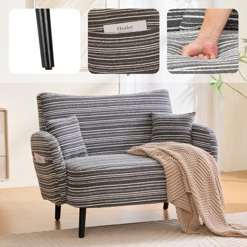 English Elm Modern tufted two-seater sofa with boucle upholstery, tapered legs, storage pockets and plush comfort for small spaces and offices Dark Gray W395P376590