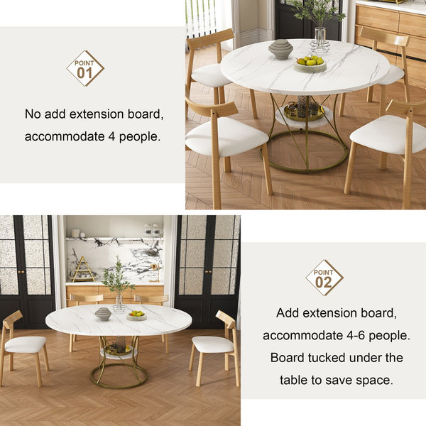 English Elm 43 Inch Foldable Mdf Dining Set with Pu Cushioned Solid Wood Chairs Space Saving White W2700S00139