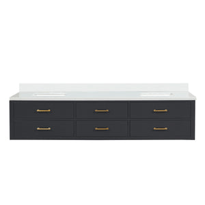 English Elm Black Double Bath Vanity 84" W X 22" D With Elegant White Quartz Top And Soft-Close Hardware B2731P258136