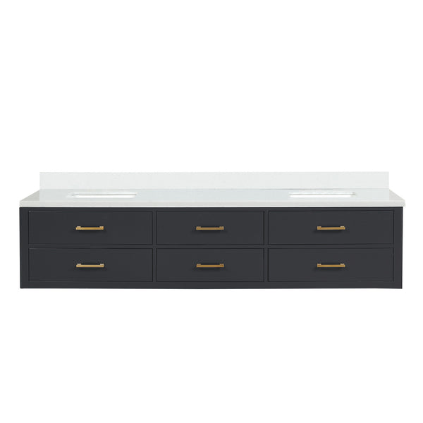 English Elm Black Double Bath Vanity 84" W X 22" D With Elegant White Quartz Top And Soft-Close Hardware B2731P258136