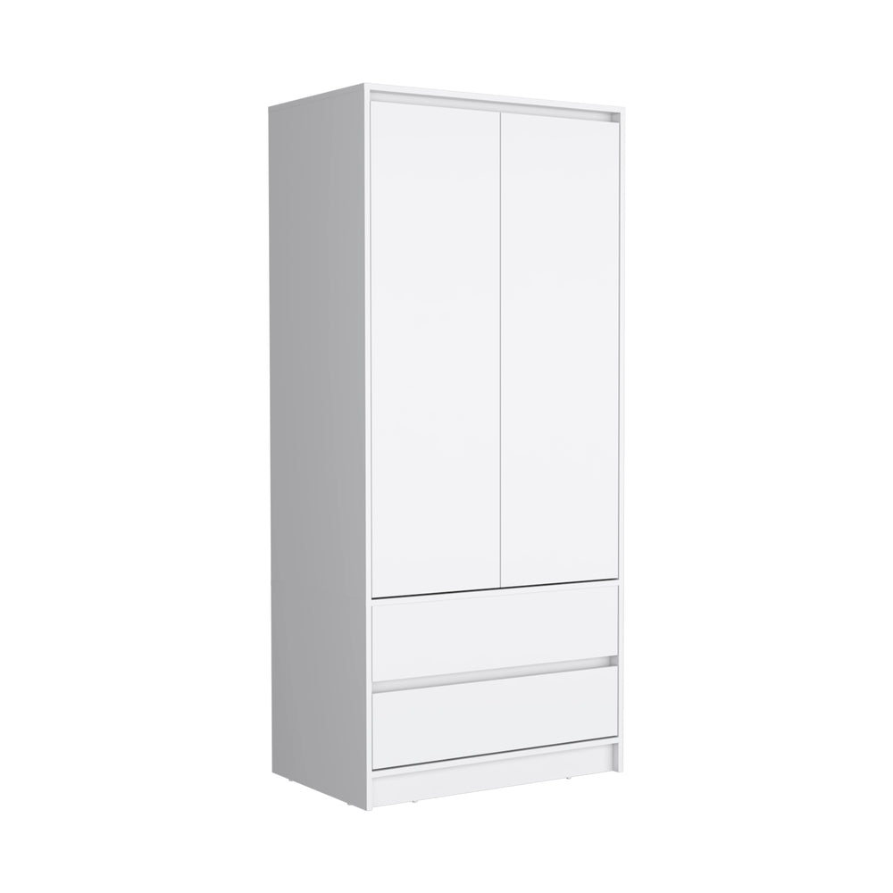 English Elm Armoire, White Engineered Wood Wardrobe with Hanging Rod, Two Deep Drawers & Shoe Shelf, FSC Certified B097S00099