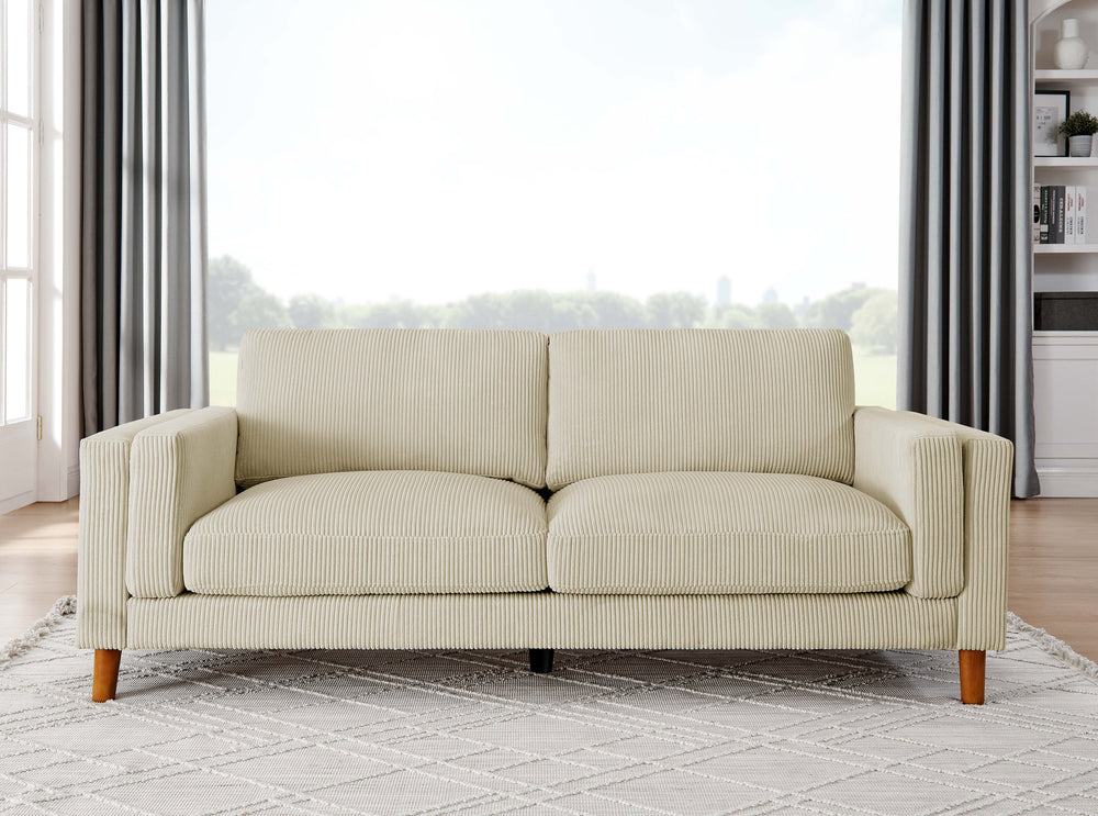 English Elm Corduroy Ribbed Upholstered Sofa with Square Arms Wooden Legs for Living Room Beige B2748P412598