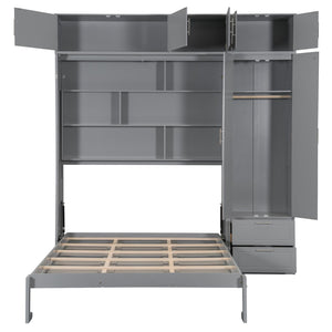 English Elm Queen Murphy Bed with Integrated Desk Cabinet Shelves Space Saving Studio Solution Gray N708S00022E-2