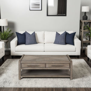 English Elm 50 50 Inch Coffee Table White Oak Finish Fully Assembled Oversized Rubbed Bronze Hardware Drawers Shelf B108P163864