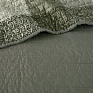 JLA Home Madison Park - 6 Piece Reversible Plaid Daybed Cover Set — Buffalo Plaid & Quilted Herringbone Texture for Cozy Cabin Style Grey MP13-8388