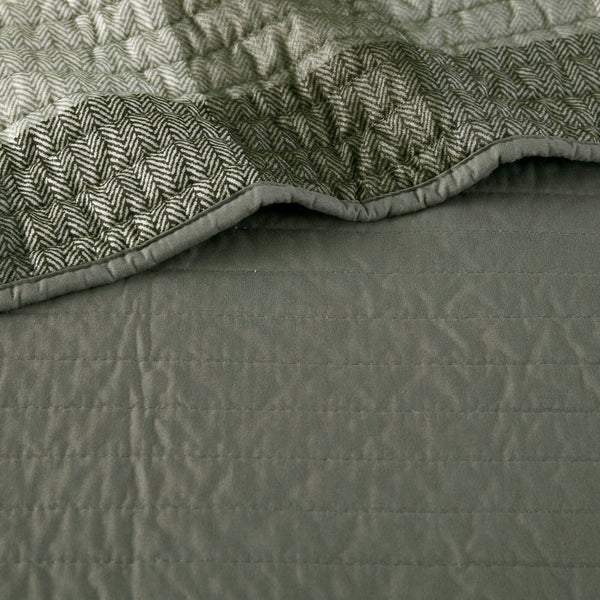 JLA Home Madison Park - 6 Piece Reversible Plaid Daybed Cover Set — Buffalo Plaid & Quilted Herringbone Texture for Cozy Cabin Style Grey MP13-8388