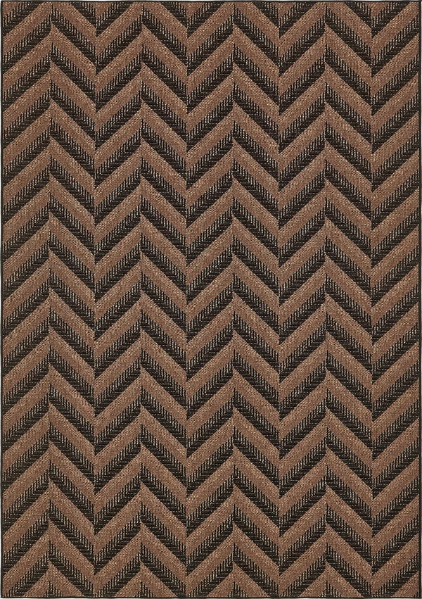 Unique Loom Outdoor Modern Chevron Machine Made Geometric Rug Brown, Brown/Black 8' 0" x 11' 4"