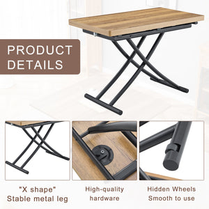 English Elm Table and Chair Set Adjustable Height Mdf Wood Grain Top with Four Linen Dining Chairs Black,Dark Walnut,Natural Wood W1151S03770