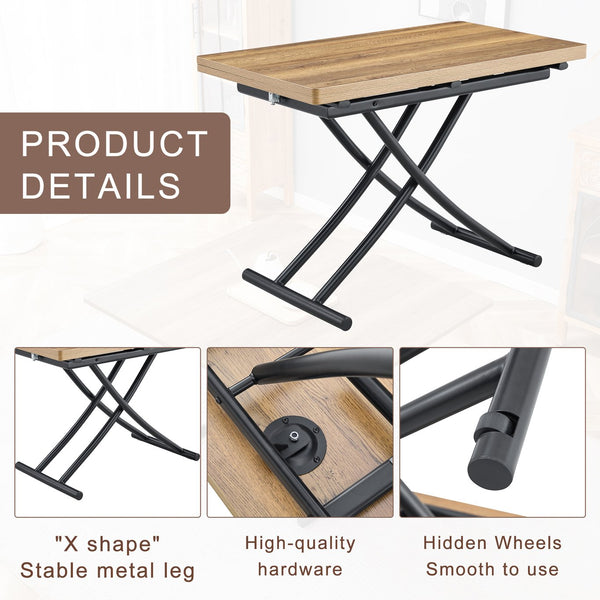 English Elm Table and Chair Set Adjustable Height Mdf Wood Grain Top with Four Linen Dining Chairs Black,Dark Walnut,Natural Wood W1151S03770