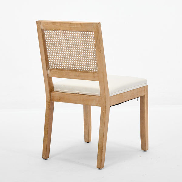 English Elm Farmhouse Rattan Dining Chairs Set of 2 with Linen Upholstery, Cane Back & Solid Wood Frame, Comfortable Beige W1143P332689