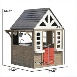 English Elm Imaginative Fir Wood Outdoor Kids Playhouse with Stove Set Flower Boxes and Pet Door T3971P491772