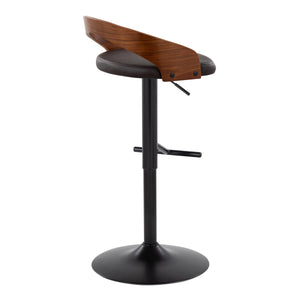 English Elm Grotto Adjustable Barstool Set Of 2 - Stylish Black Metal, Walnut Wood & Brown Faux Leather Swivel Comfort B202S00922