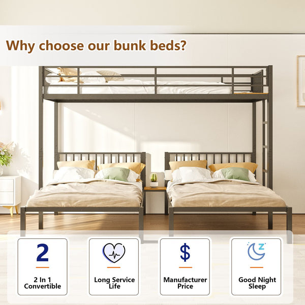 English Elm Triple Triple Bunk Bed for Kids - Metal 3-Twin Convertible Set, Detachable, Durable, Space-Saving Design W3752S00001