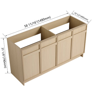 English Elm 60" Modern Freestanding Bathroom Vanity Cabinet with 4 Soft-Close Doors, Scratch & Water-Resistant Plywood Finish W999P239165