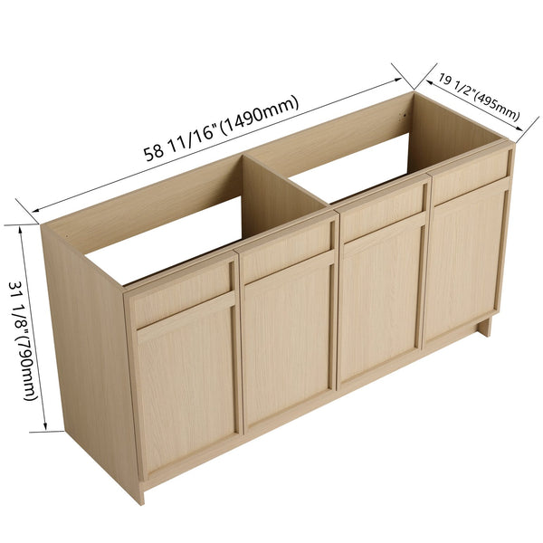 English Elm 60" Modern Freestanding Bathroom Vanity Cabinet with 4 Soft-Close Doors, Scratch & Water-Resistant Plywood Finish W999P239165