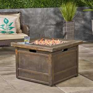 Christopher Knight Home® - Noble House - Landman Outdoor Rustic Square Lightweight Concrete Fire Pit