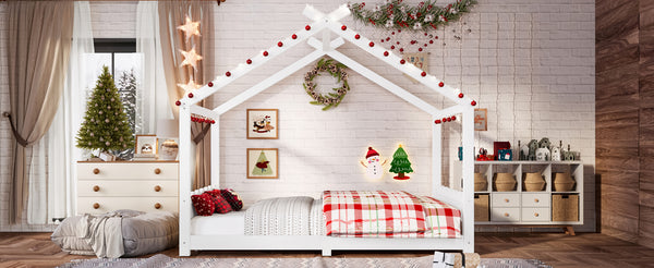 English Elm Twin House Frame Floor Bed Solid Pine Kids Room Montessori Low Profile Play Nook W1580P387839