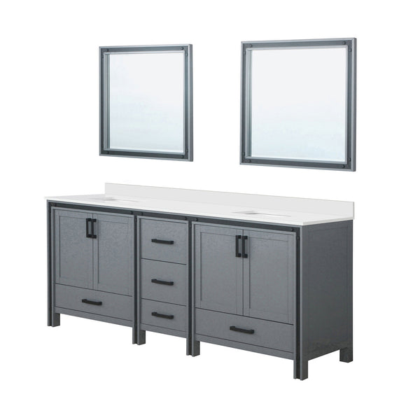 English Elm Dark Grey Double Bath Vanity 84" W x 22" D with White Quartz Top, Soft-Close Drawers & Mirrors B2731S00920