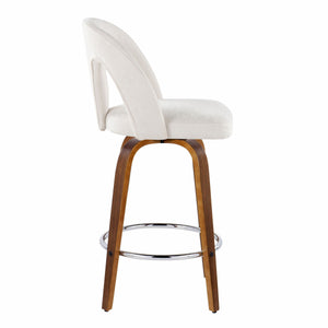 English Elm Fixed-height Swivel Counterstools with Walnut Legs Chrome Footrest and White Upholstery B202S01788