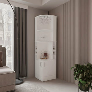 English Elm White Corner Bar Cabinet Tall with Wine Bottle Rack, Built-In Glass Holder, 4 Shelves, Modern Storage B062S00607