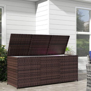 English Elm Outsunny 175 Gallon Weather-Resistant Rattan Deck Box With Pneumatic Lid For Outdoor Storage Solutions W2225P200688-GIGA