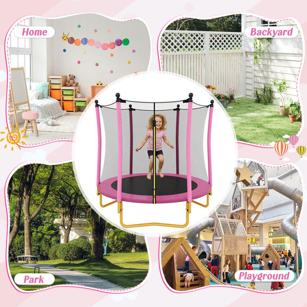 English Elm [without Basketball Hoop] 5.5 Ft Kids Trampoline with Safety Net and Foam Padded Poles Pink N739P443065H