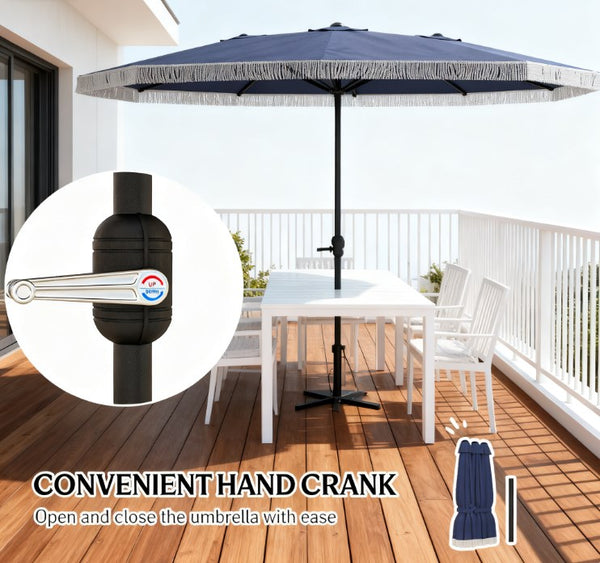 English Elm Spacious 15 Foot Rectangular Outdoor Umbrella with Fringe and Uv Resistant Canopy T3971P427137