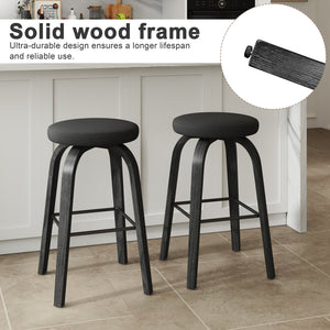 English Elm Swivel Backless Counter Stools Set of 2 with Fabric Seat Bentwood Legs Mid-century Modern Black W3107P446849
