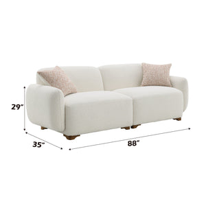 English Elm Darius Boucle Sofa in Beige with 2 Toss Pillows — Plush Pocket Coil Seating, Wood Frame, Modern KD Legs B2726S00115
