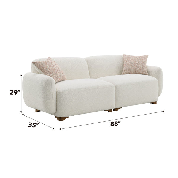 English Elm Darius Boucle Sofa in Beige with 2 Toss Pillows — Plush Pocket Coil Seating, Wood Frame, Modern KD Legs B2726S00115