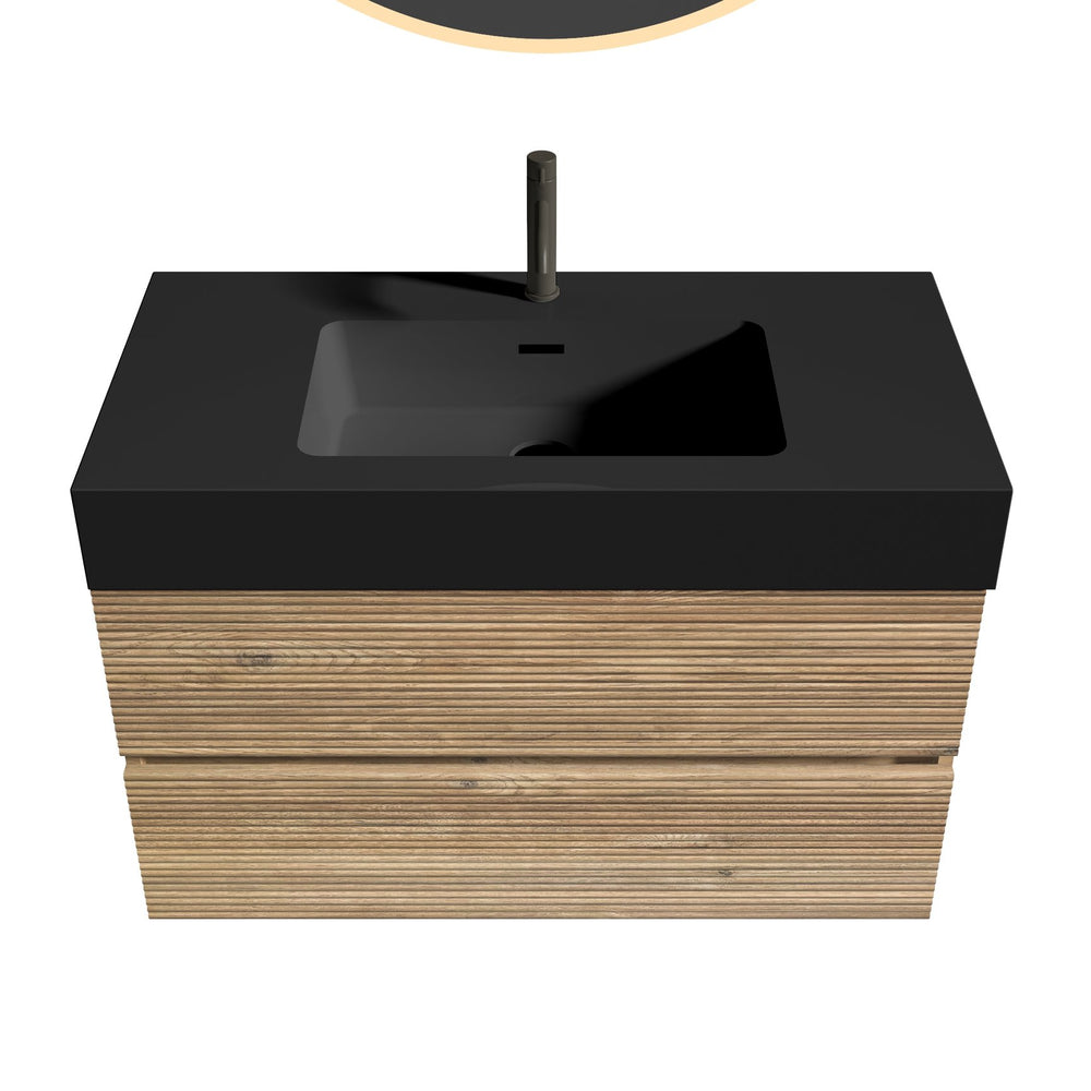 English Elm 36' Wall-Mounted Vanity with Oak & Walnut Grille, Soft-Closing Drawers, 20% More Storage, Eco-Friendly Finish W1865S00166