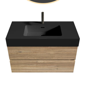 English Elm 36' Wall-Mounted Vanity with Oak & Walnut Grille, Soft-Closing Drawers, 20% More Storage, Eco-Friendly Finish W1865S00166