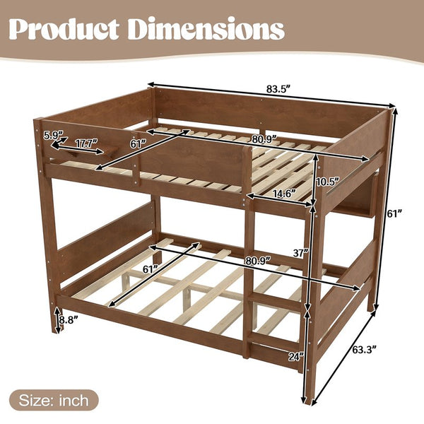 English Elm Queen Over Solid Pine Bunk Bed with Built in Shelves and Tray for Guest Rooms Brown W5305S00008