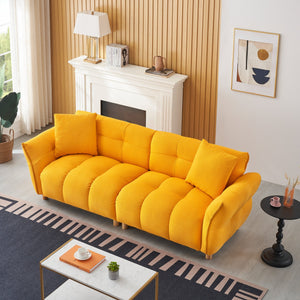 English Elm 93.70 Plush Teddy Sofa with Solid Wood Legs, 3-Seater Comfortable Sponge Cushions & Two Pillows Yellow W3356S00026
