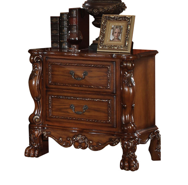 English Elm Cherry Cherry Oak 2-Drawer Nightstand with Felt-Lined Drawers, Claw Legs & Ornate Classic Charm B062P189126