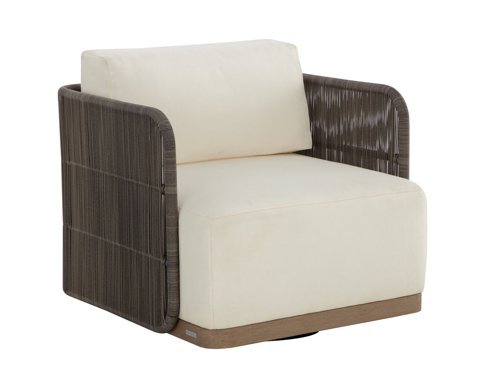 Sunpan Ravenna Swivel Armchair - Durable Outdoor Comfort with Teak Wood Base & UV-Resistant Cushions