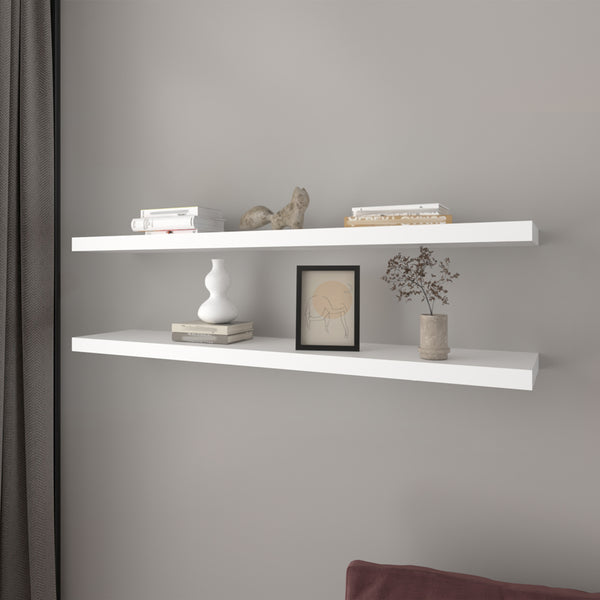 English Elm Floating Shelf Lyle Set of Two White Engineered Wood 47.2" Modern Space-Saving Display Shelf B092P245920
