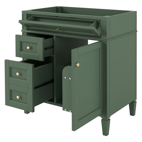 English Elm 30'' Modern Bathroom Vanity Cabinet with Roman Legs, 3 Drawers, Adjustable Shelf, Tip-Out Drawer, Durable MDF/Solid Wood Green N710P236988F