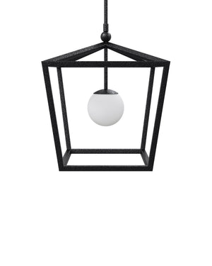 Currey & Company Denison Black Outdoor Lantern - Elegant Wrought Iron Design With Soft Glow For Patios & Porches Black Wrought Iron ,Glass 9500-0025-currey-company