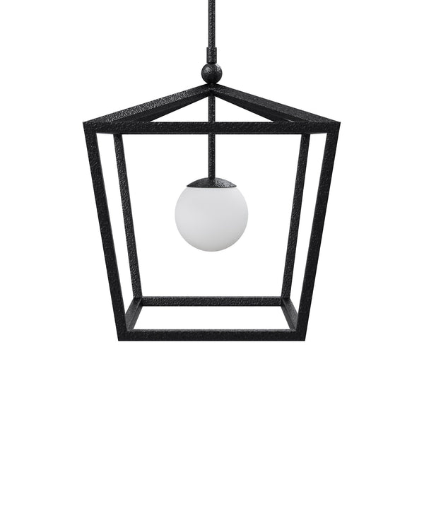 Currey & Company Denison Black Outdoor Lantern - Elegant Wrought Iron Design With Soft Glow For Patios & Porches Black Wrought Iron ,Glass 9500-0025-currey-company